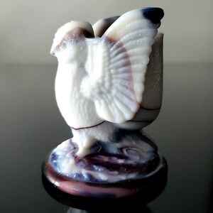 3" Westmoreland White Purple Slag Glass Owl Candle Toothpick Matchstick Holder